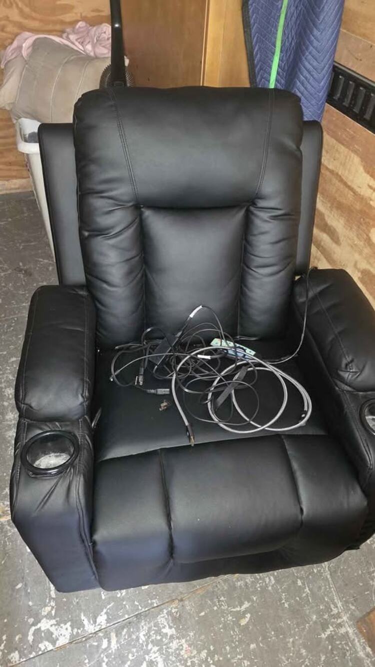 Black Leather Power Recliner Chair with Cup Holders